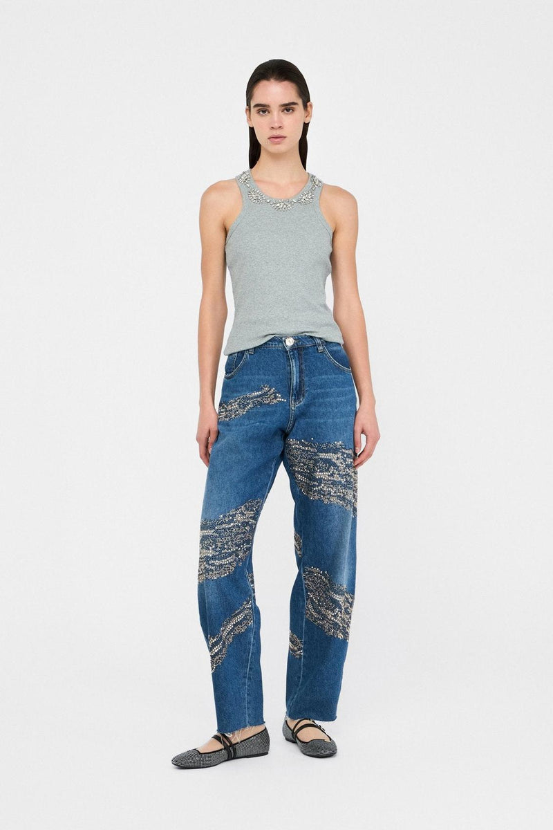 Top With Bejewelled Appliqués
