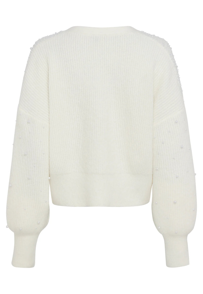 Cardigan With Beaded Appliqué Creme
