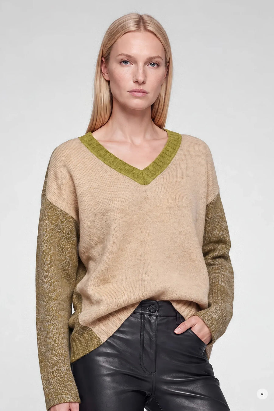 Sweater With Colour Patchwork Sand