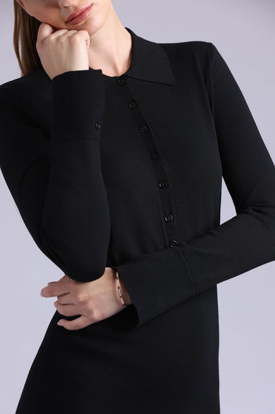 Viscose Collar Dress with Split Cuff Detail