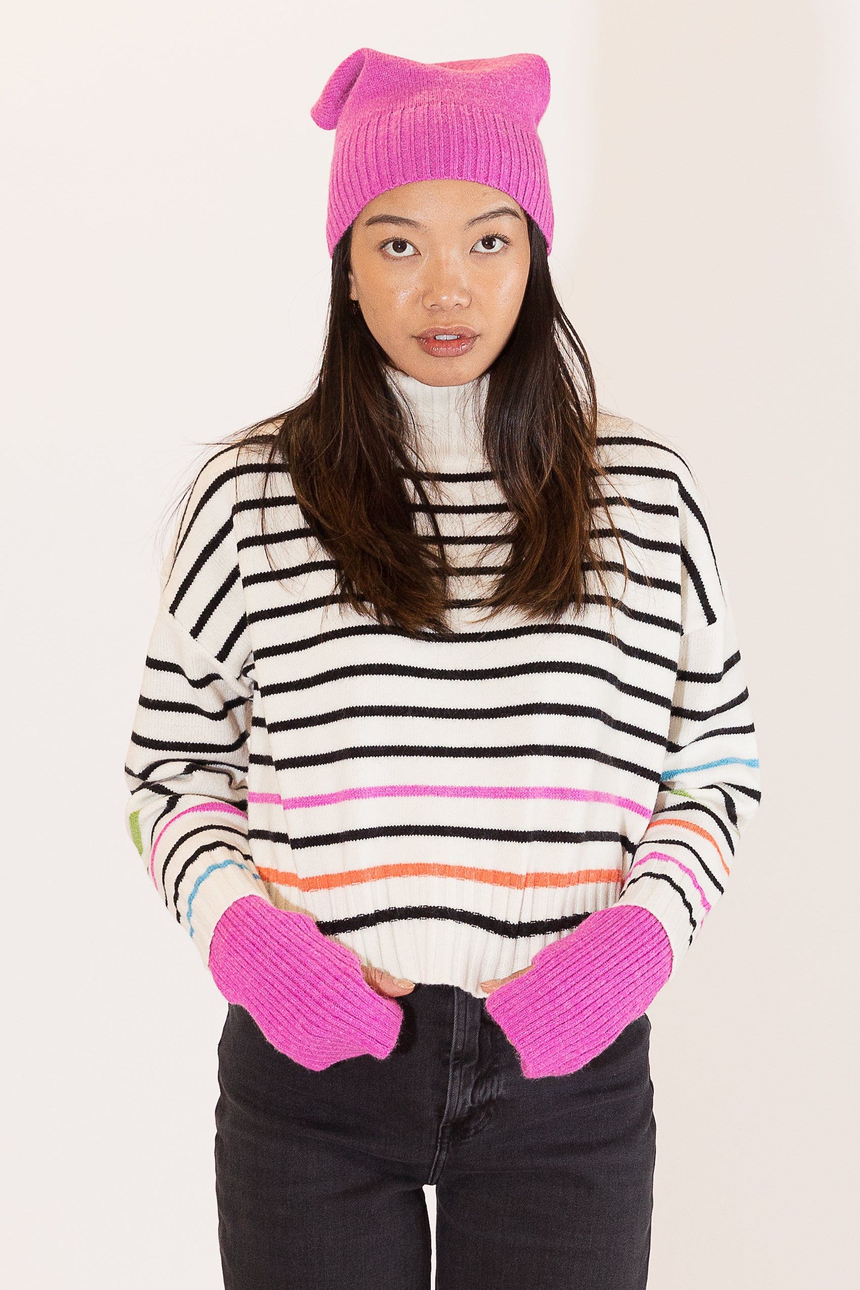 Mockneck Multi Colour Striped Sweater by Yates & Co
