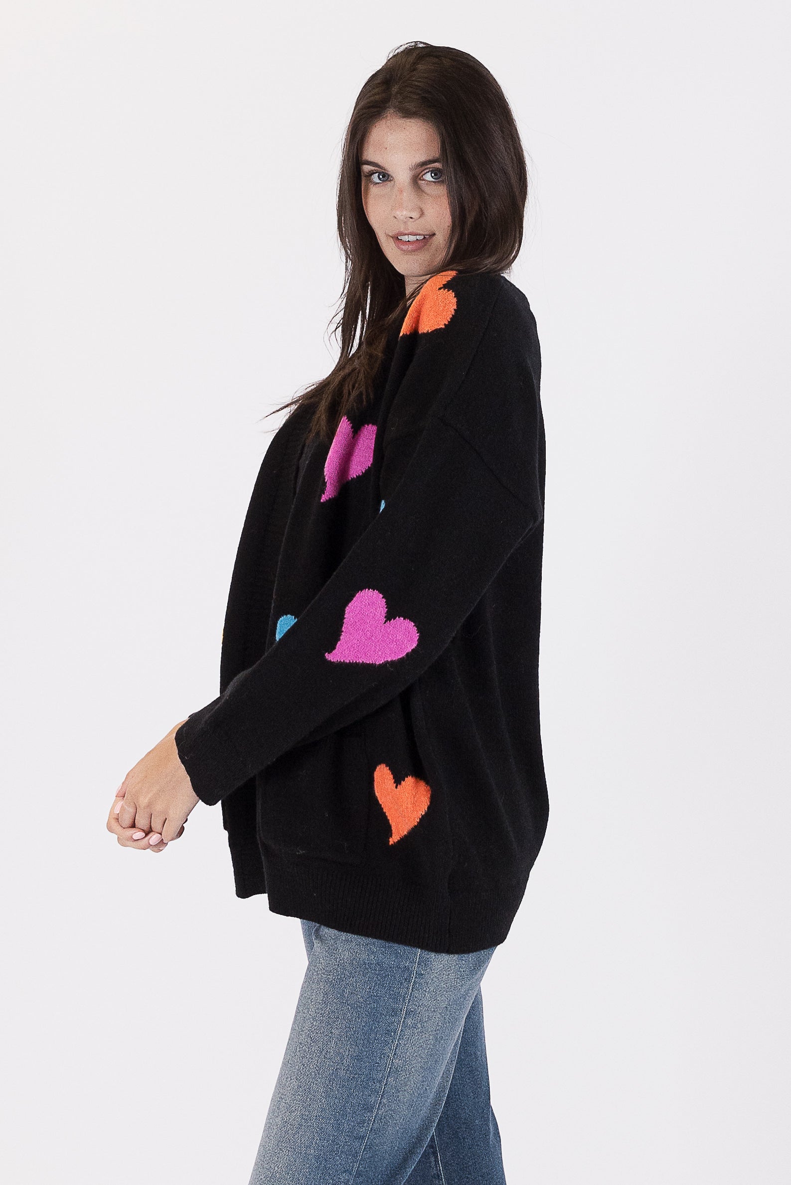 Cardigan With Coloured Heart Print by Yates & Co