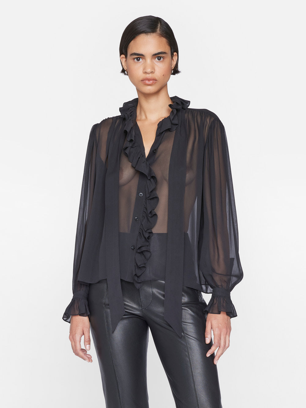 Ruffle Front Button Up Shirt by Frame