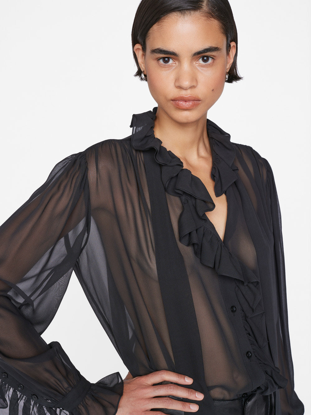 Ruffle Front Button Up Shirt by Frame