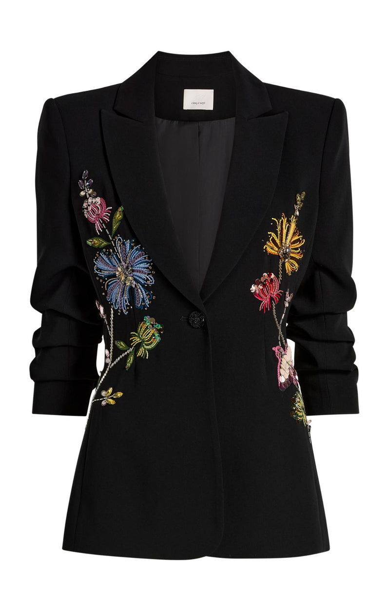 Floral Mixed Media Scrunched Cheyenne Blazer Black/Multi