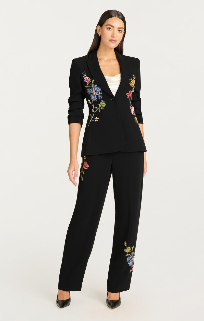 Floral Mixed Media Scrunched Cheyenne Blazer Black/Multi