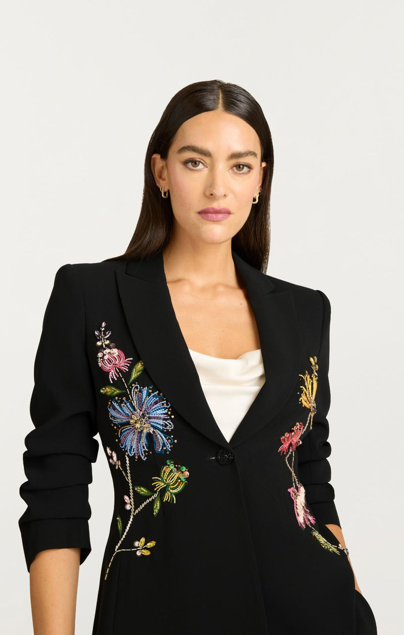 Floral Mixed Media Scrunched Cheyenne Blazer Black/Multi