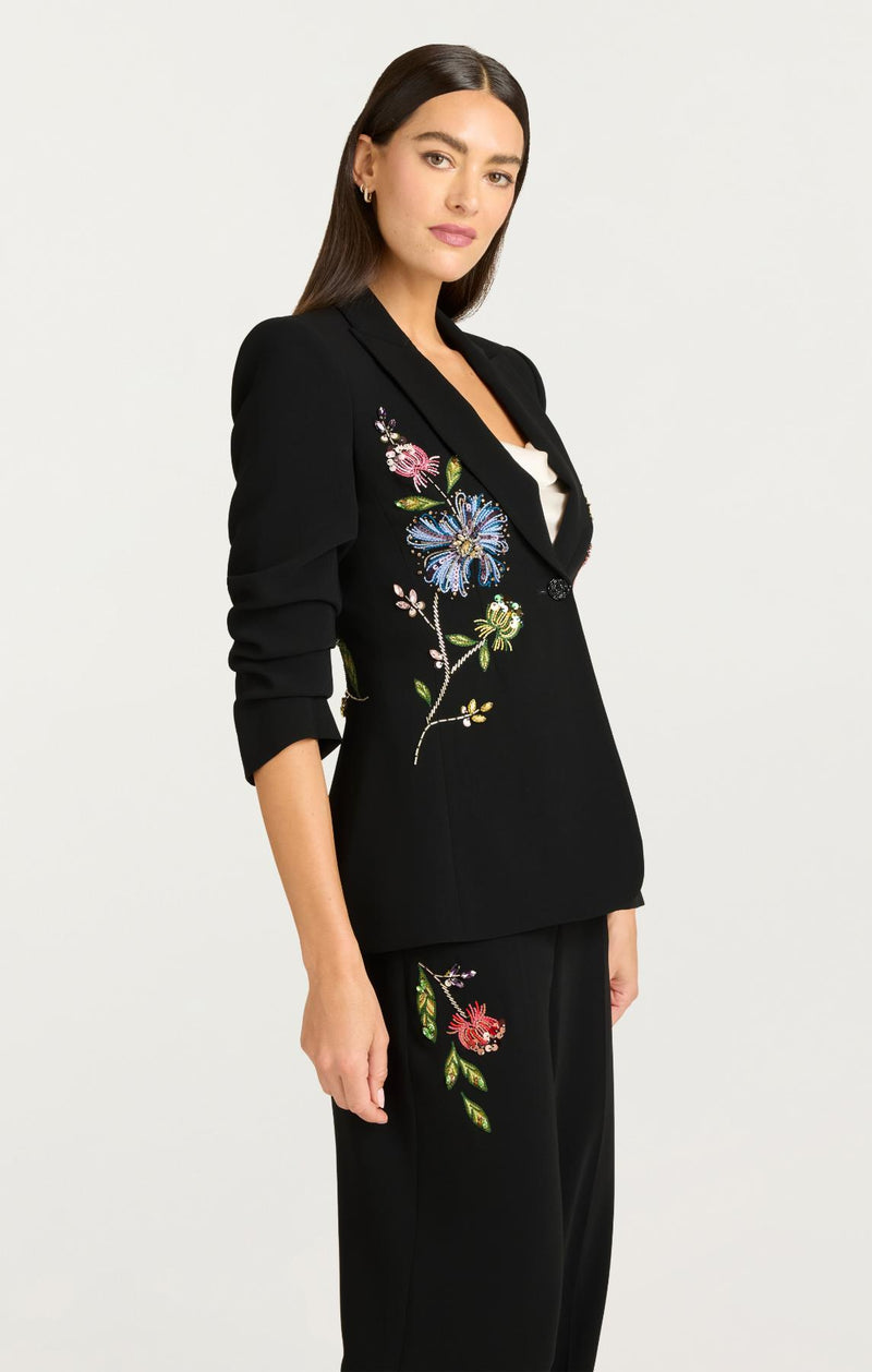 Floral Mixed Media Scrunched Cheyenne Blazer Black/Multi
