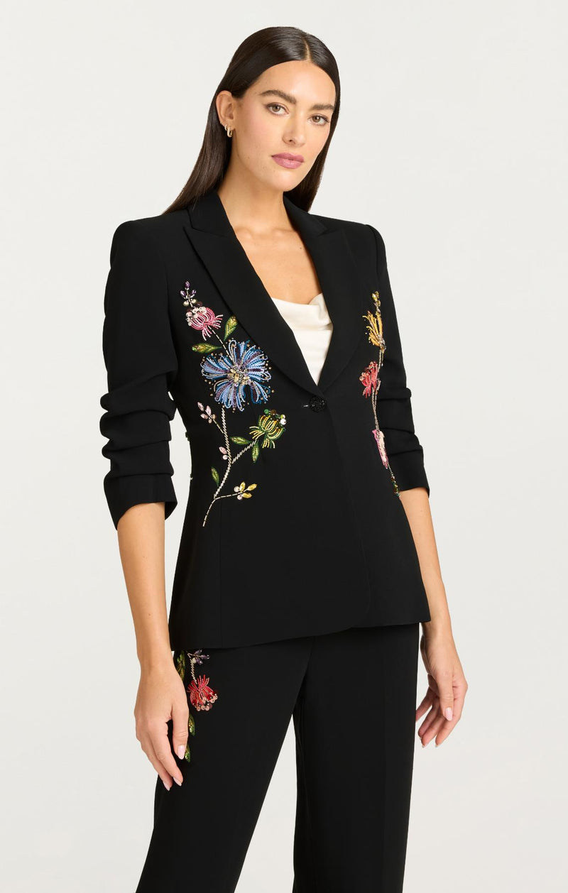 Floral Mixed Media Scrunched Cheyenne Blazer Black/Multi
