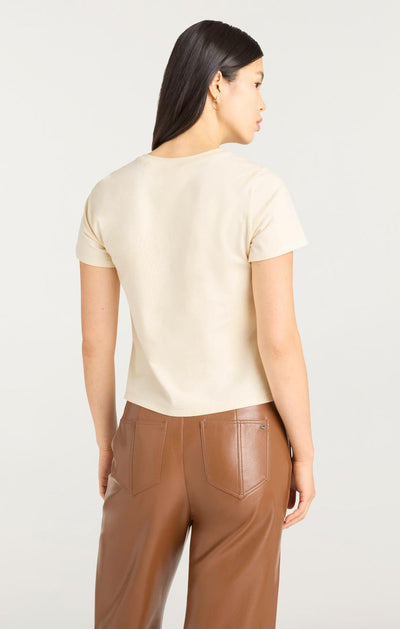 Leather Applique Merci Shrunken Tee Gardenia/Dark Sepia