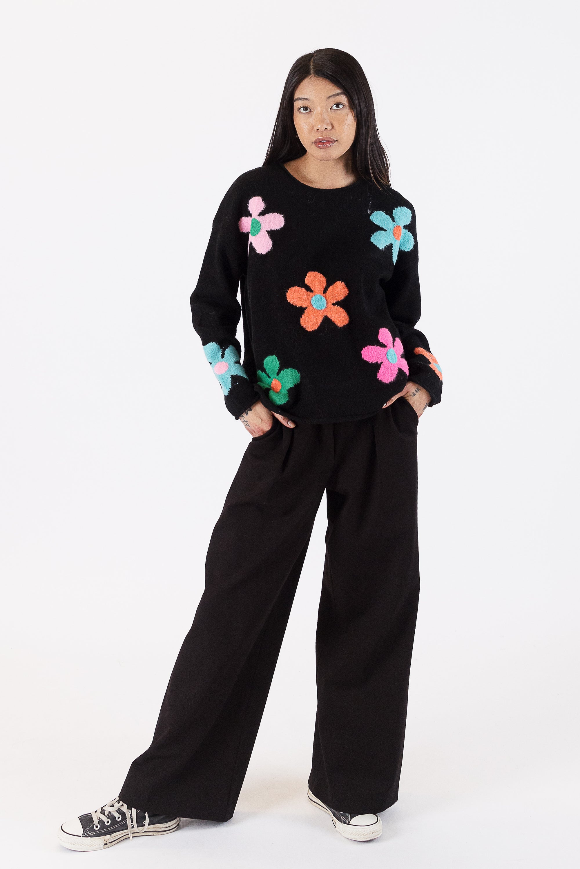 Lightweight Sweater With Coloured Flower Print by Yates & Co