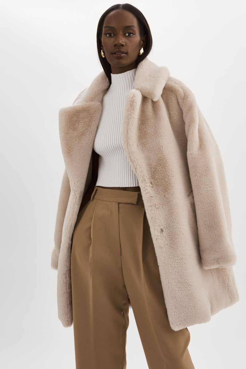 Linnea Faux Fur Coat Oat