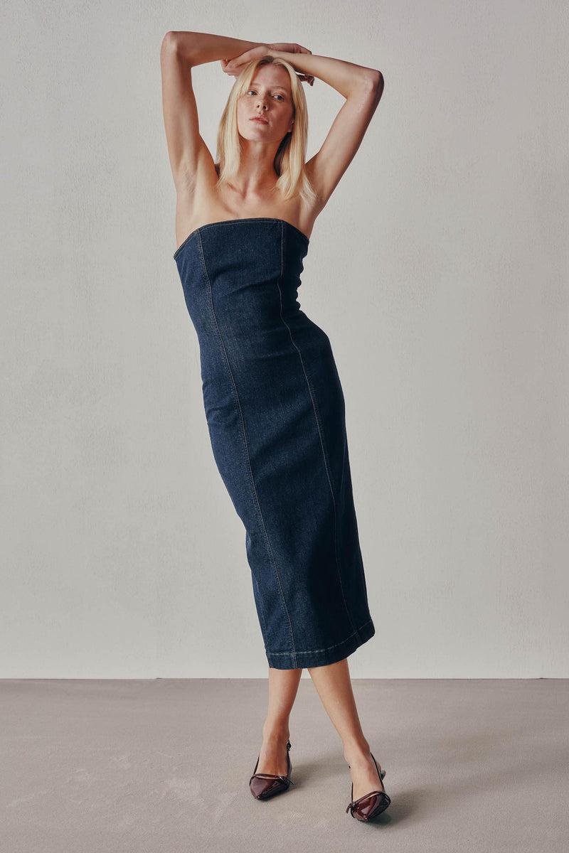 Esme Dress Strapless Midi Crescent Harbour