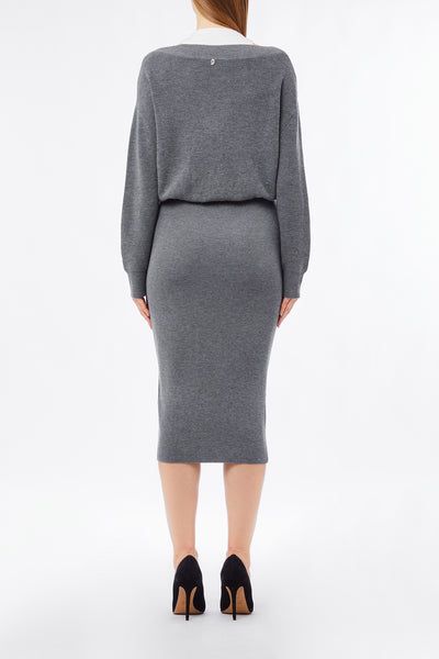 Knit Dress With Bejewelled Embroidery Grey
