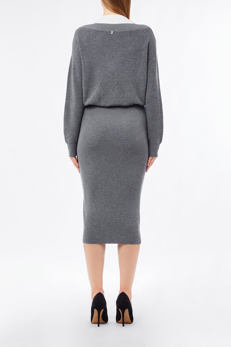 Knit Dress With Bejewelled Embroidery Grey