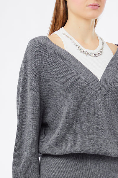 Knit Dress With Bejewelled Embroidery Grey