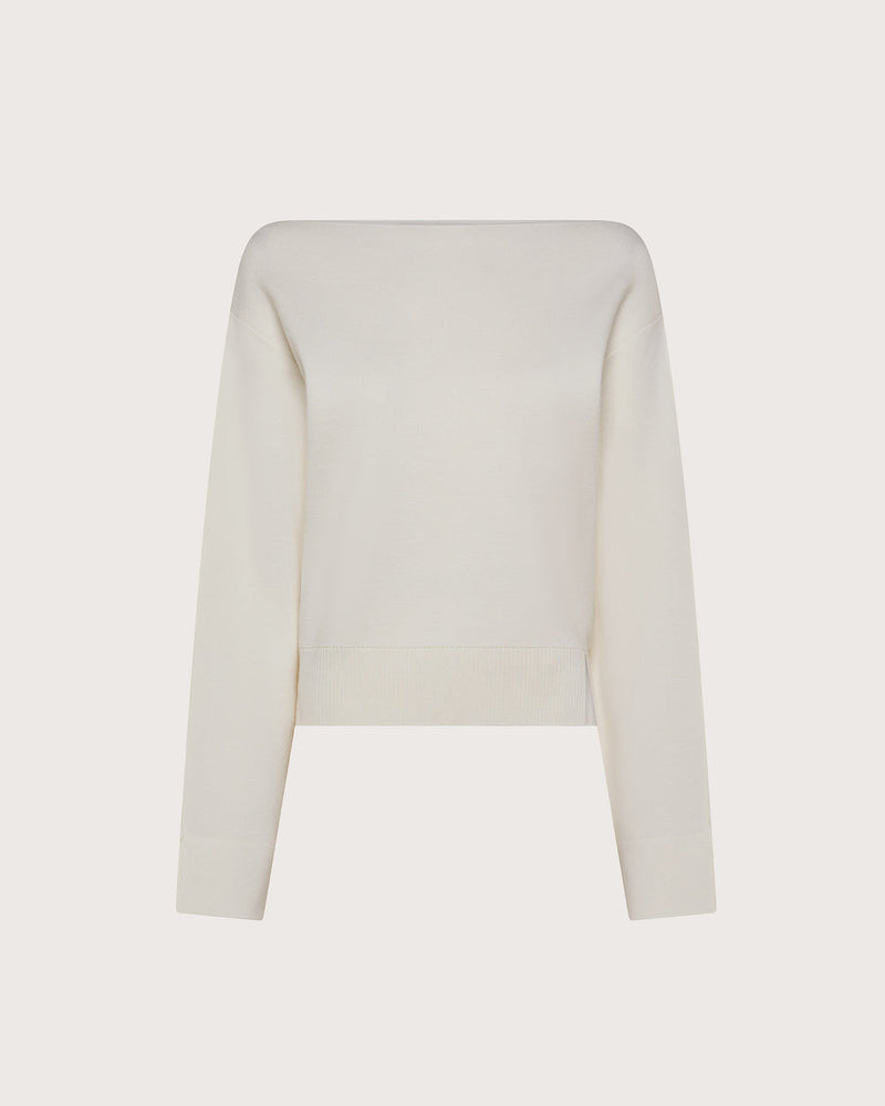 Stretch Wool Bateau Neckline