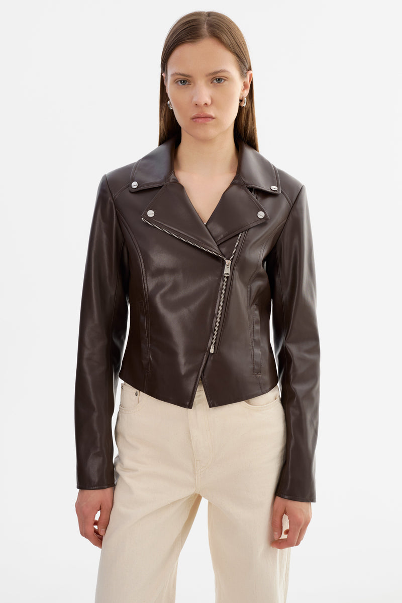 Pascale Fitted Faux Leather Moto Jacket