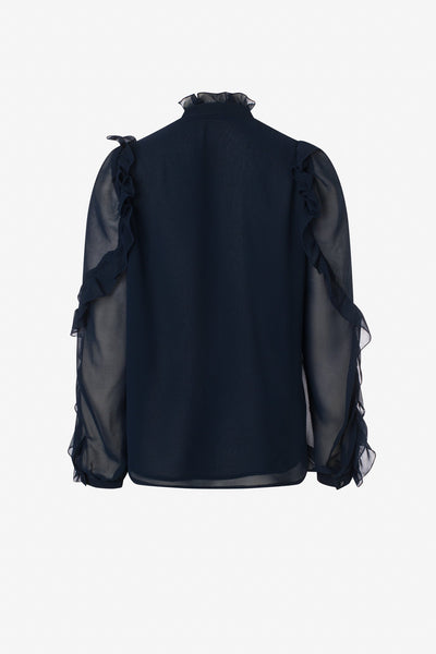 Chiffon Ruffle Blouse Navy
