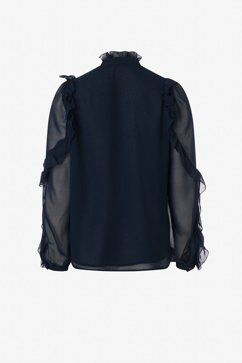Chiffon Ruffle Blouse Navy