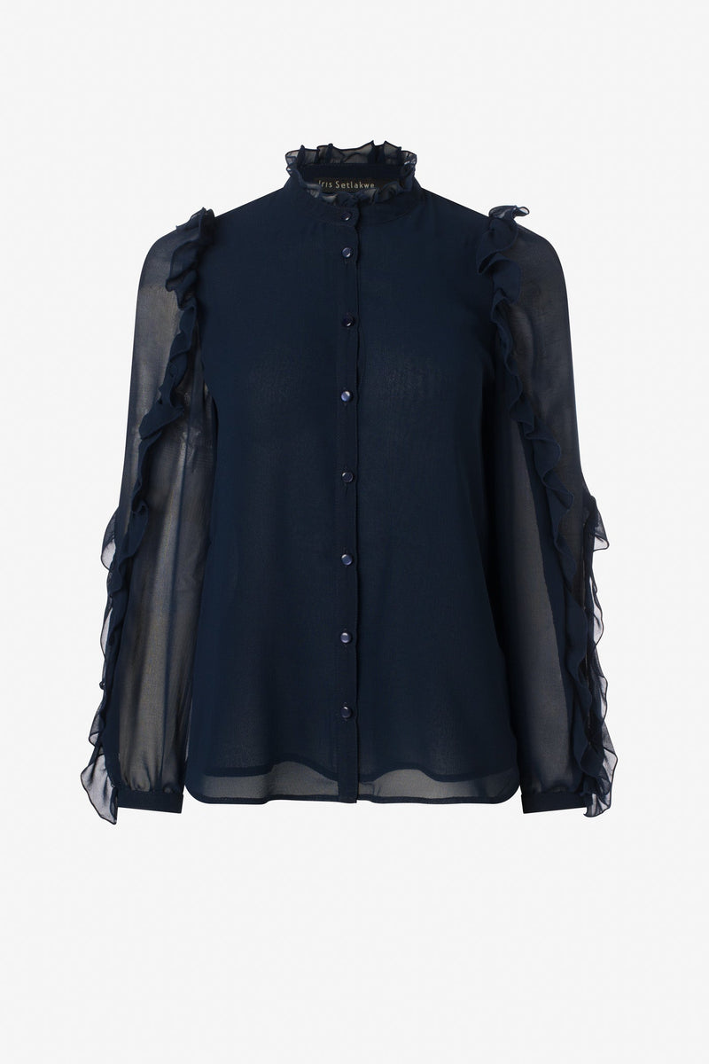 Chiffon Ruffle Blouse Navy