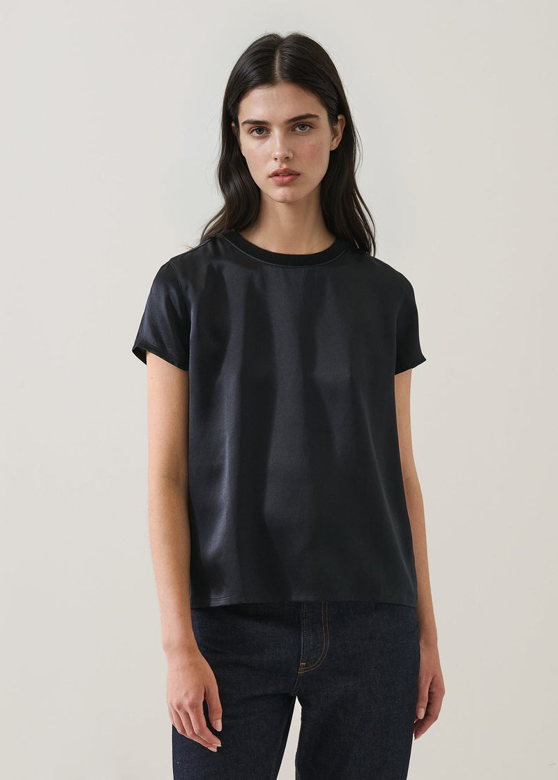 Silk Satin Short Sleeve Crewneck