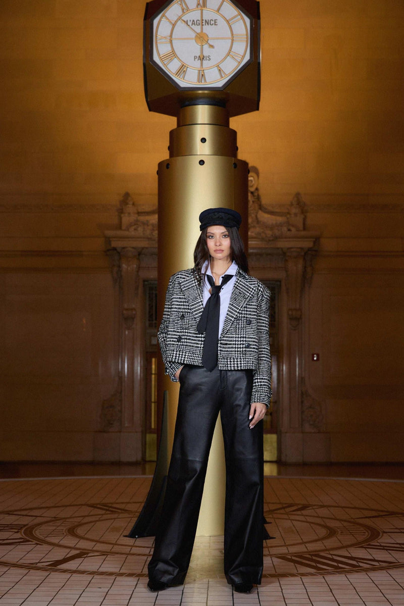 Xoey Cropped Trench Coat Black/Ivory Glen Plaid