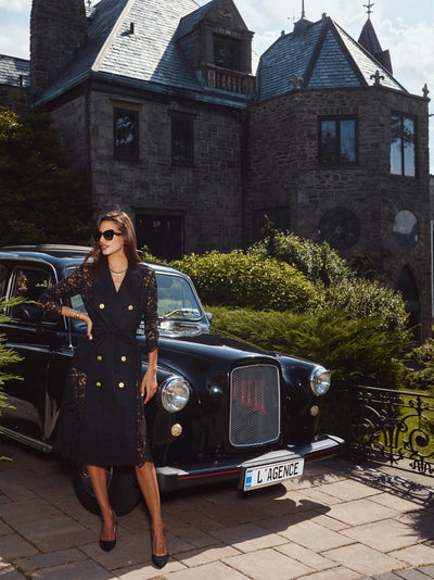 Amata Lace Trench Coat Black-L'Agence-Tocca Finita