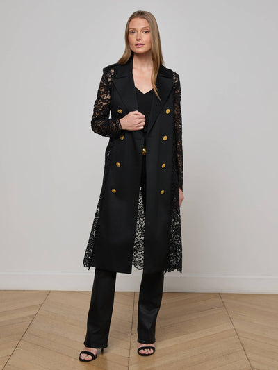 Amata Lace Trench Coat Black-L'Agence-Tocca Finita