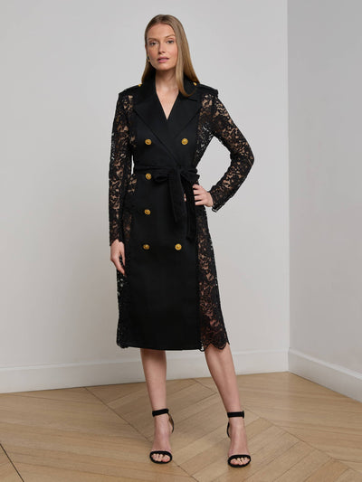 Amata Lace Trench Coat Black-L'Agence-Tocca Finita