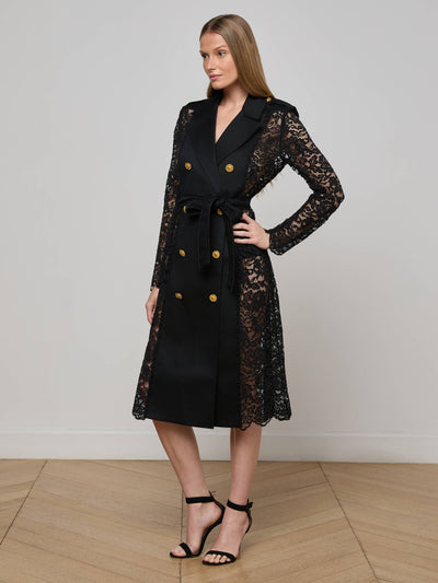 Amata Lace Trench Coat Black-L'Agence-Tocca Finita