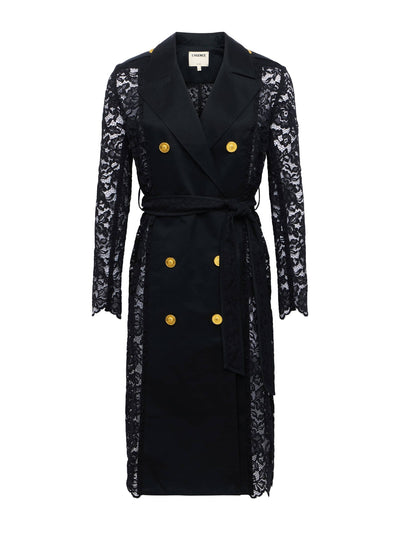 Amata Lace Trench Coat Black-L'Agence-Tocca Finita