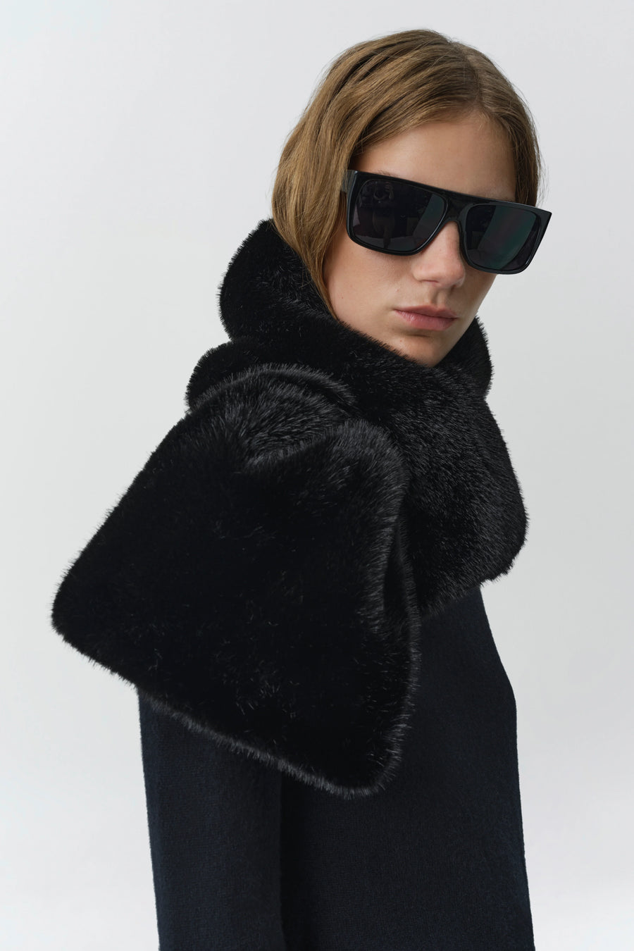 Anaia Faux Fur Scarf Black-SIMKHAI-Tocca Finita