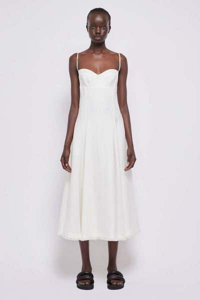 Analise Bustier Midi Dress in White Linen-Simkhai-Tocca Finita