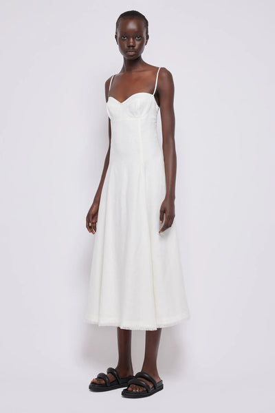 Analise Bustier Midi Dress in White Linen-Simkhai-Tocca Finita