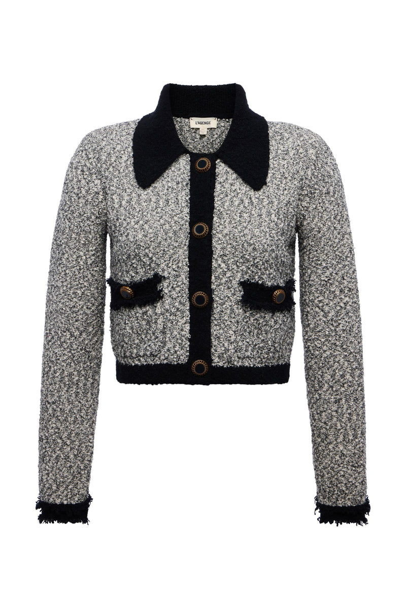 Arielle Knit Collared Jacket Black/White-L&