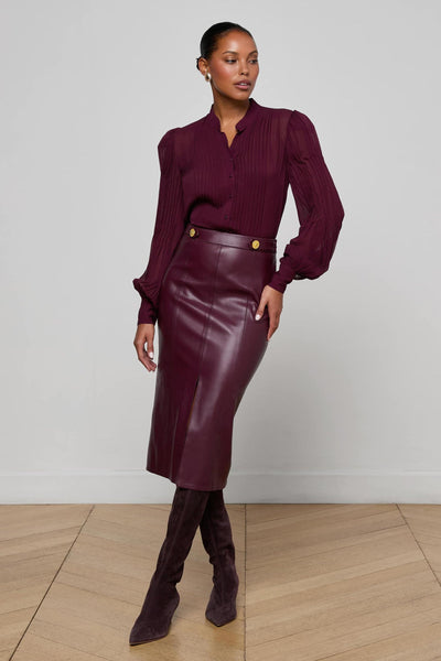 Arlette Vegan Leather Midi Skirt Dark Port-L'Agence-Tocca Finita