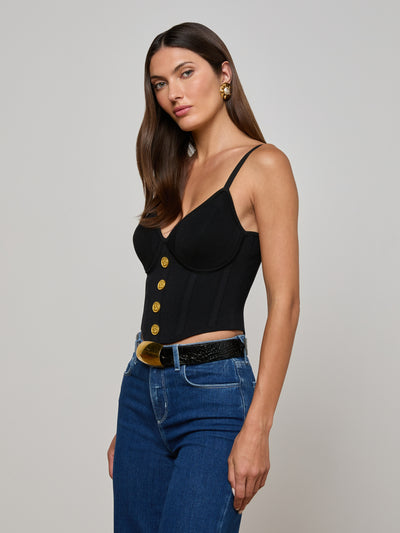 Artemis Knit Corset Top Black/Gold-L'Agence-Tocca Finita