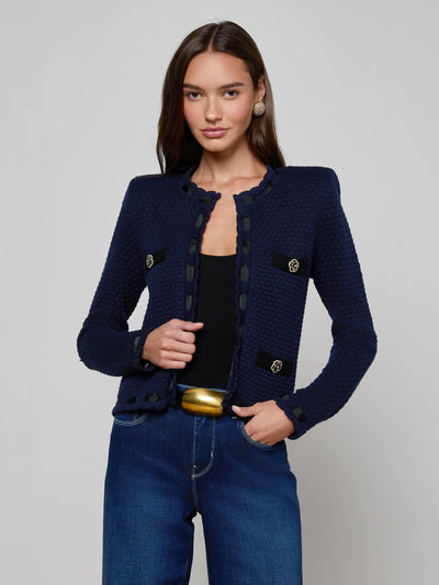 Astor Contrast Trim Cardigan Midnight/Black-L'Agence-Tocca Finita