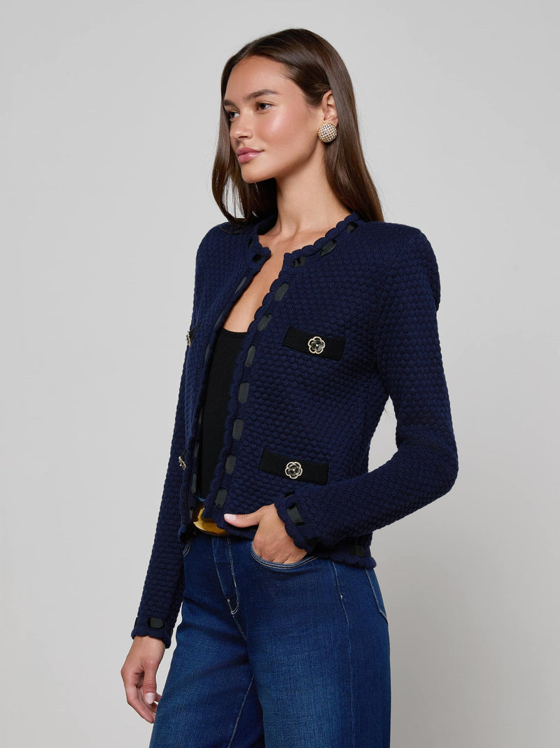 Astor Contrast Trim Cardigan Midnight/Black-L&