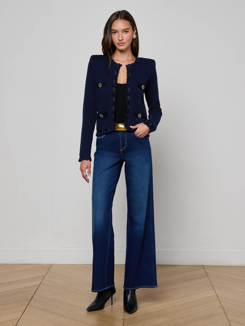 Astor Contrast Trim Cardigan Midnight/Black-L&