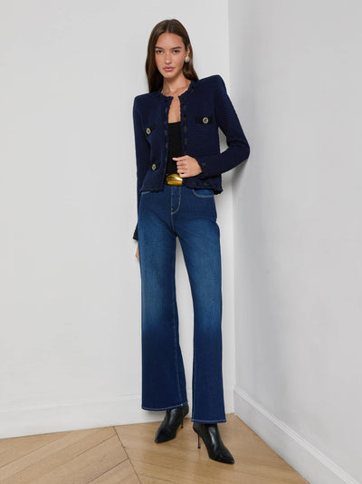 Astor Contrast Trim Cardigan Midnight/Black-L'Agence-Tocca Finita