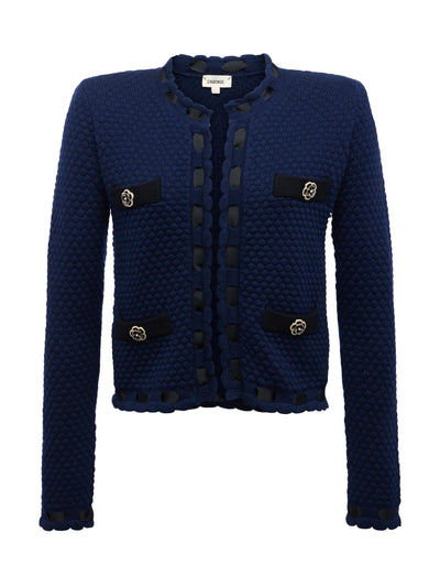 Astor Contrast Trim Cardigan Midnight/Black-L'Agence-Tocca Finita