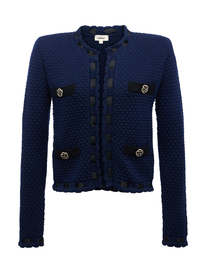 Astor Contrast Trim Cardigan Midnight/Black-L&