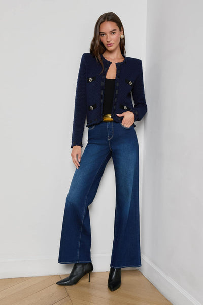 Astor Contrast Trim Cardigan Midnight/Black-L'Agence-Tocca Finita