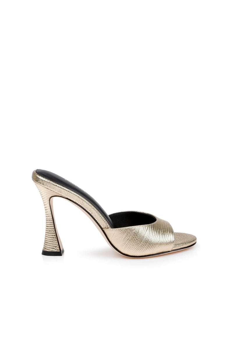 Avery Open Toe Mule Gold Lizard