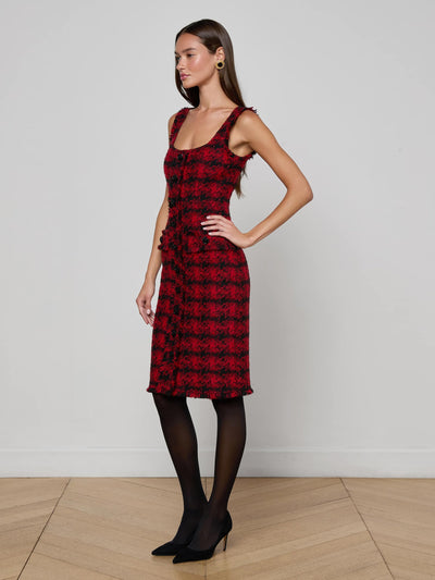 Aya Tweed Midi Dress Red Black Houndstooth-L'Agence-Tocca Finita