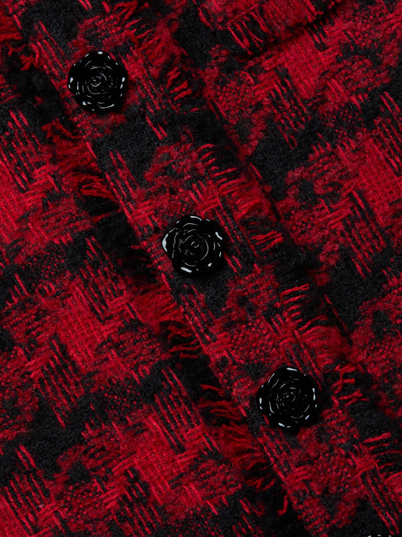Aya Tweed Midi Dress Red Black Houndstooth-L&