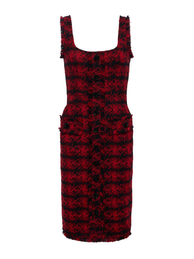 Aya Tweed Midi Dress Red Black Houndstooth-L'Agence-Tocca Finita