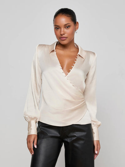 Bernice Satin Wrap Blouse Champagne-L'Agence-Tocca Finita